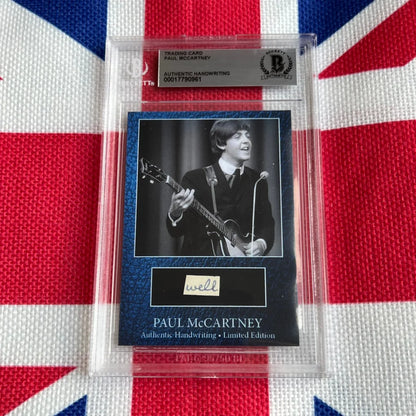Paul McCartney graded autograph trading card with guitar and handwritten note from rock n roll music history