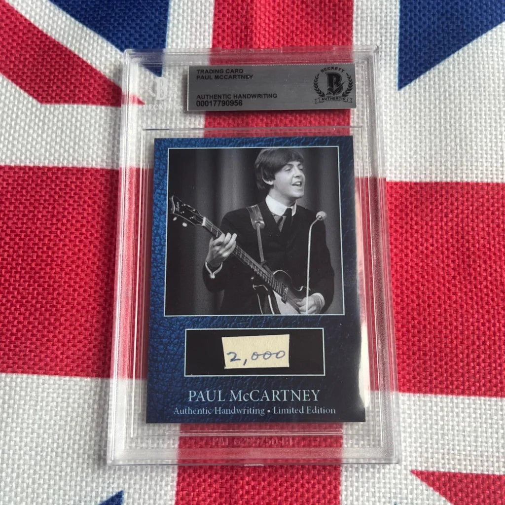 Paul McCartney graded autograph card with black and white guitar photo