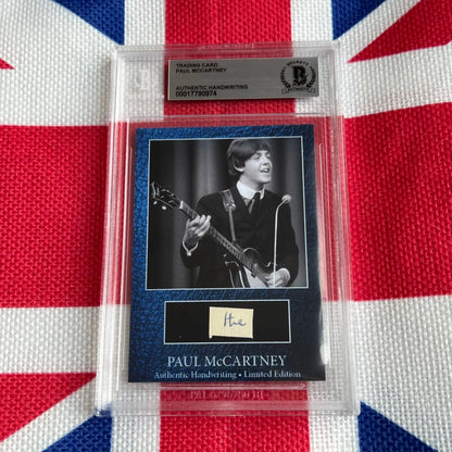 Paul McCartney signed trading card with guitar photo, rock n roll music history icon