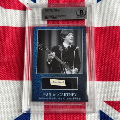 Paul McCartney autograph trading card with guitar, mic on blue background