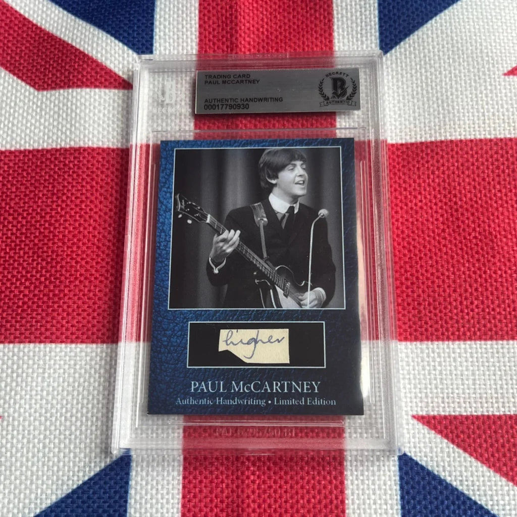 Paul McCartney autographed guitar card in case, rock n roll music history