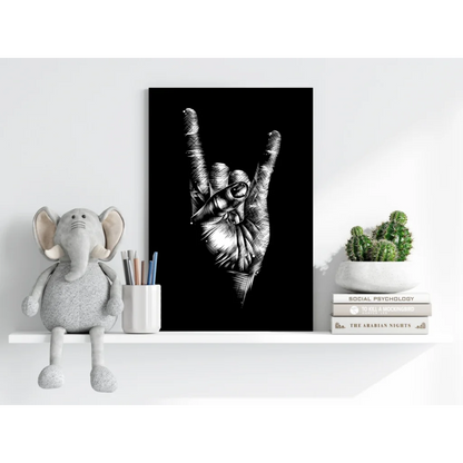 Insigne aluminum print of black canvas rock on hand sketch