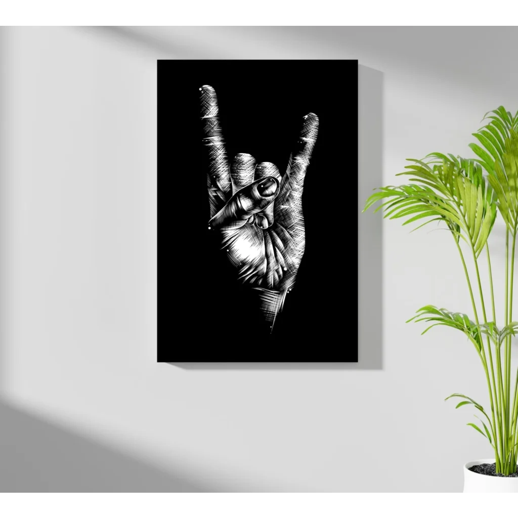Insigne aluminum prints: black canvas with hand-drawn rock gesture