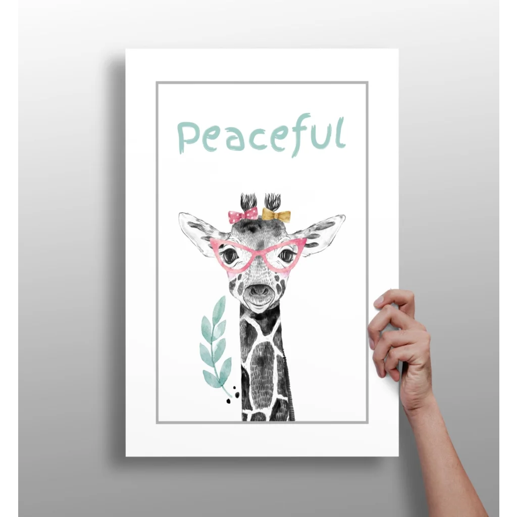 Charming watercolor giraffe in pink glasses and bow on Insigne aluminum print