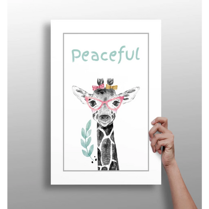 Charming watercolor giraffe in pink glasses and bow on Insigne aluminum print