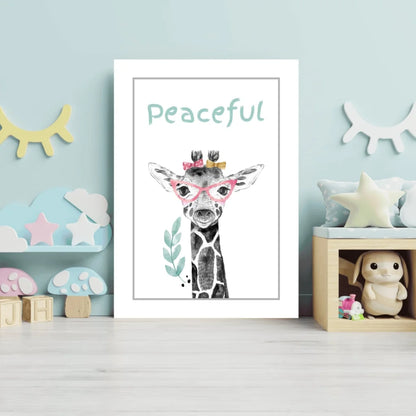 Charming watercolor giraffe with pink glasses and bow on Insigne aluminum print