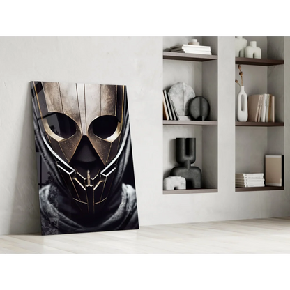 Futuristic warrior black and gold glass wall art mask