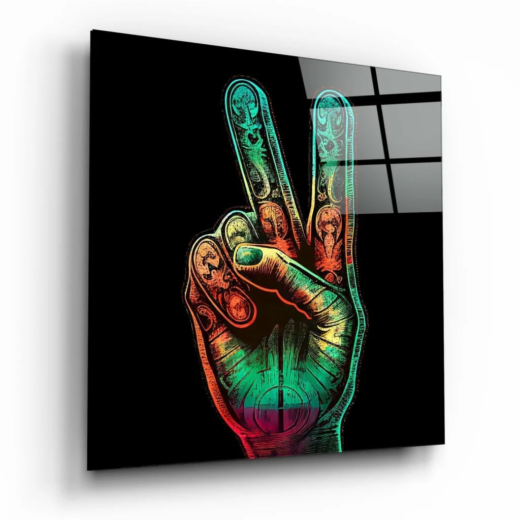 Rainbow Peace Sign Glass Wall Art with Black Frame | Insigneart USA | vintageantiquesgifts.com