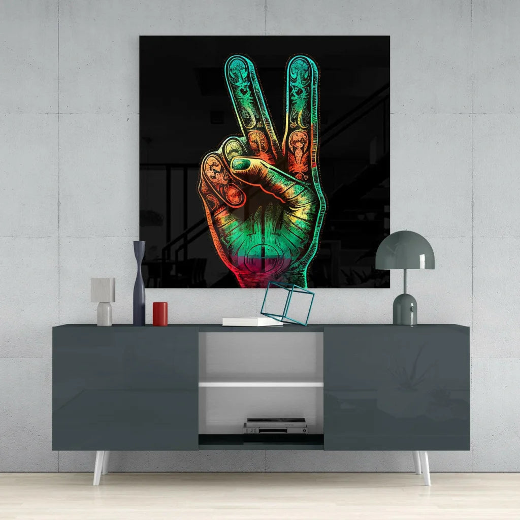 Rainbow Peace Sign Glass Wall Art with Black Frame | Contemporary Home Wall Art | vintageantiquesgifts.com