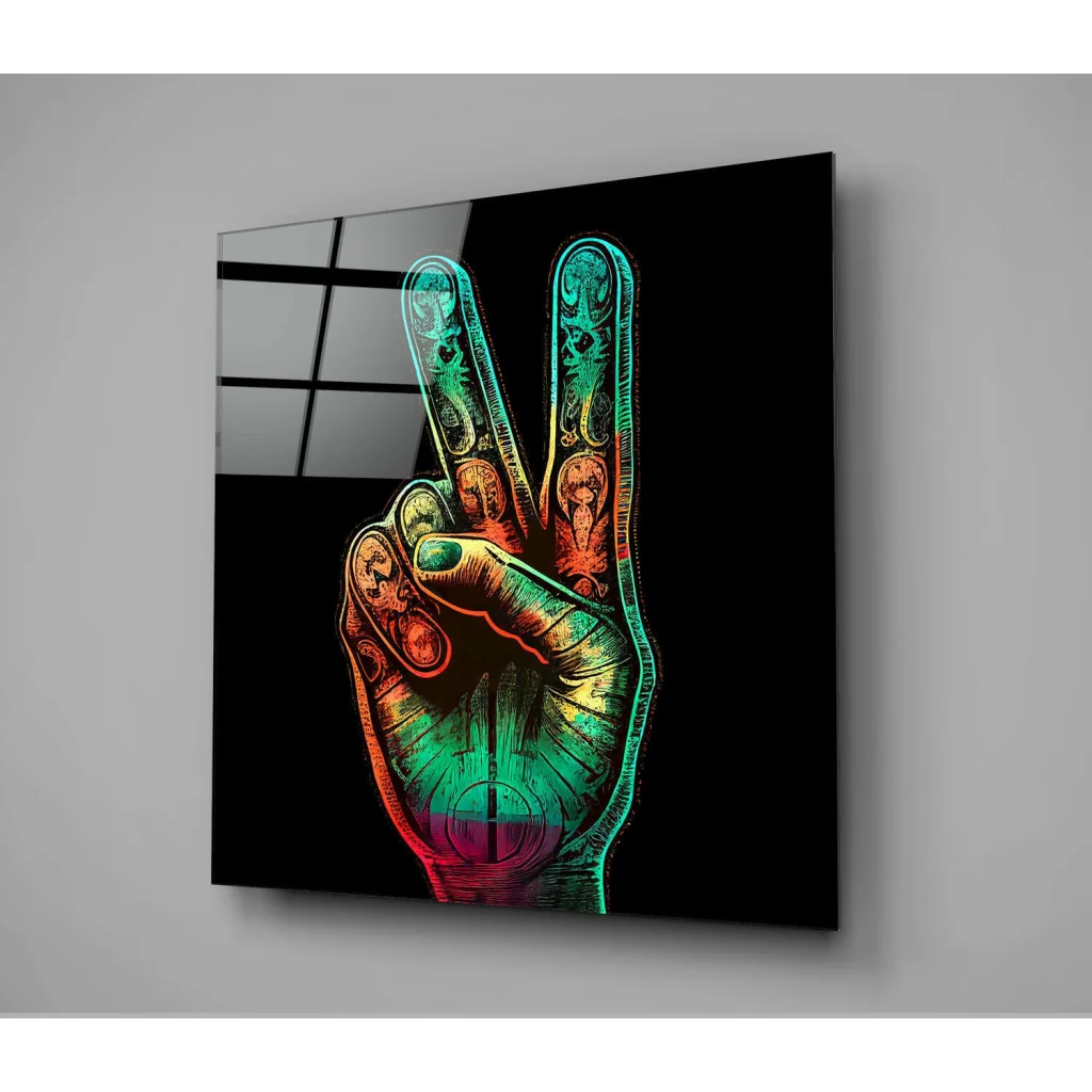 Rainbow Peace Sign Glass Wall Art with Black Frame | Glass Wall Art Print | vintageantiquesgifts.com
