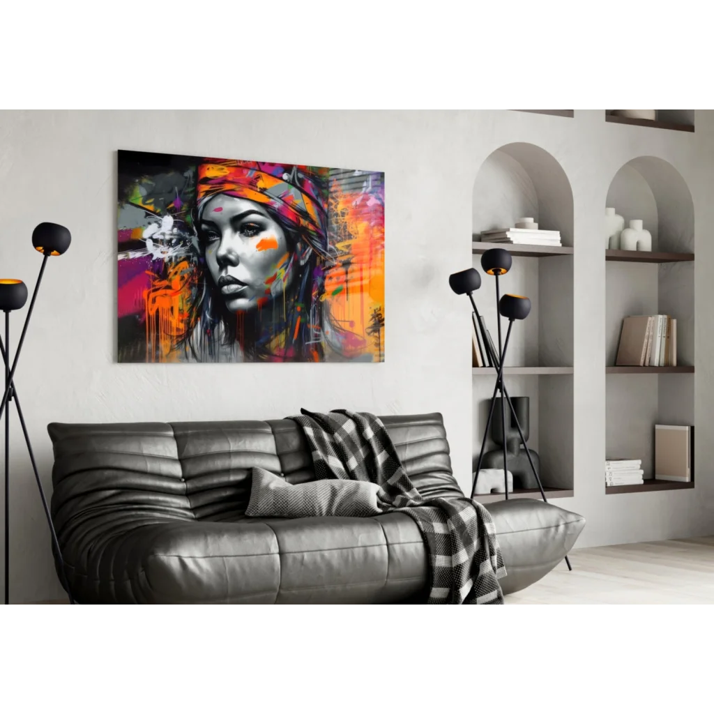 Bold Splash Portrait Canvas Wall Art with Orange Purple Graffiti | Contemporary Home Wall Art | vintageantiquesgifts.com