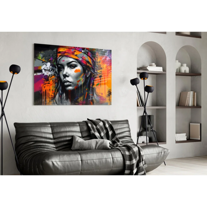 Bold Splash Portrait Canvas Wall Art with Orange Purple Graffiti | Contemporary Home Wall Art | vintageantiquesgifts.com