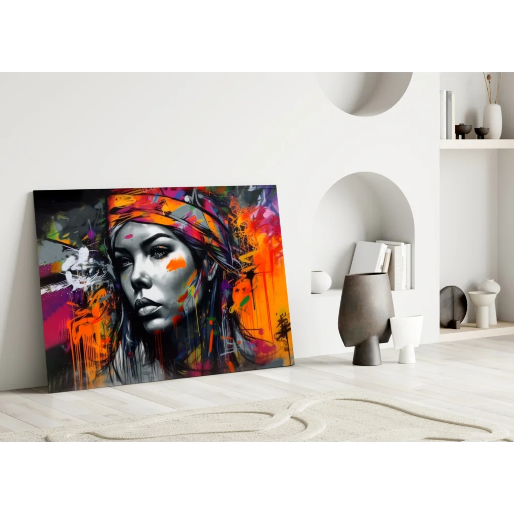 Bold Splash Portrait Canvas Wall Art with Orange Purple Graffiti | Modern Wall Art Decor | vintageantiquesgifts.com