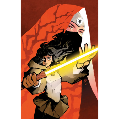 Comic book cover by Peach Momoko featuring Star Wars characters with yellow lightsabers