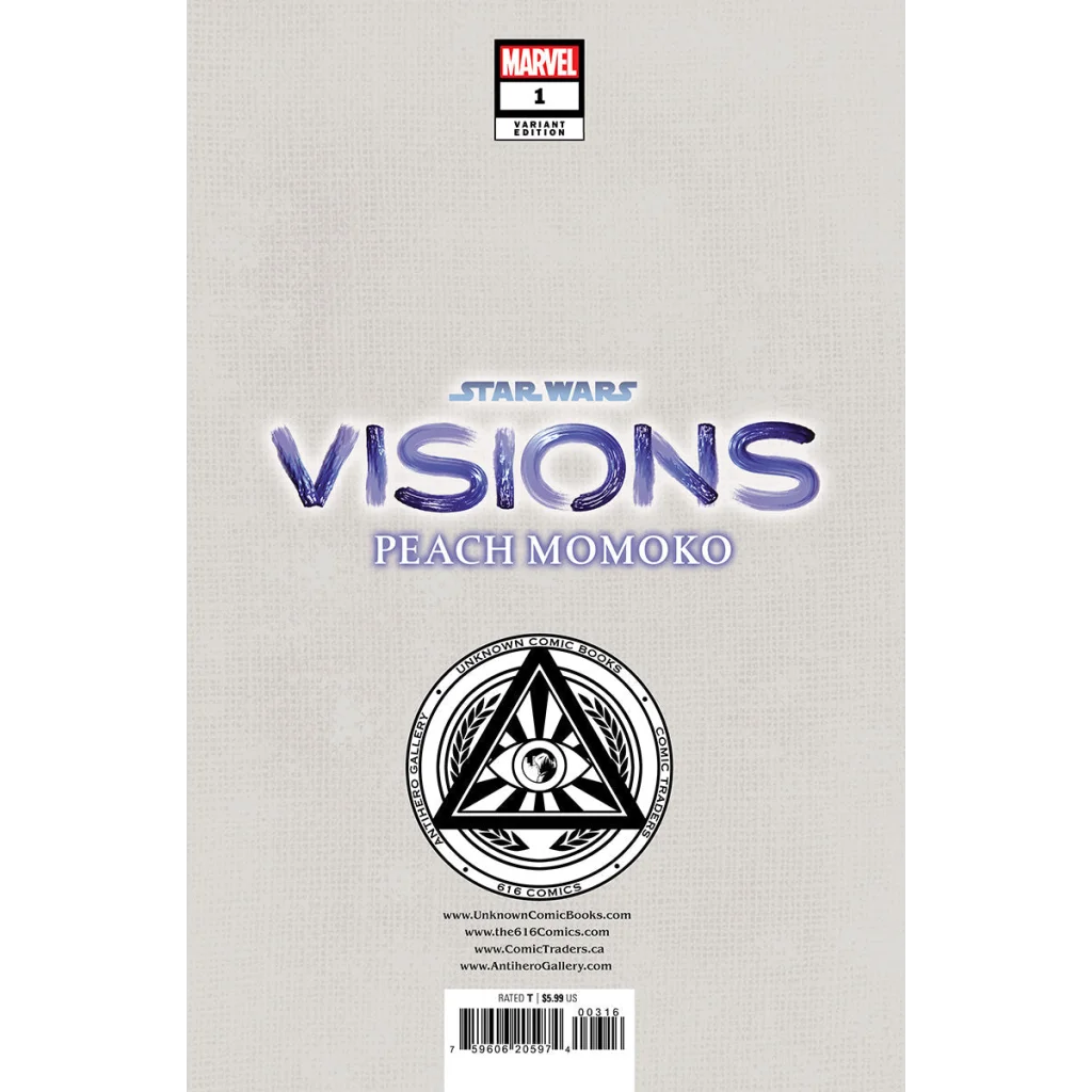 Peach Momoko Star Wars comic book with textured gray background and purple lettering