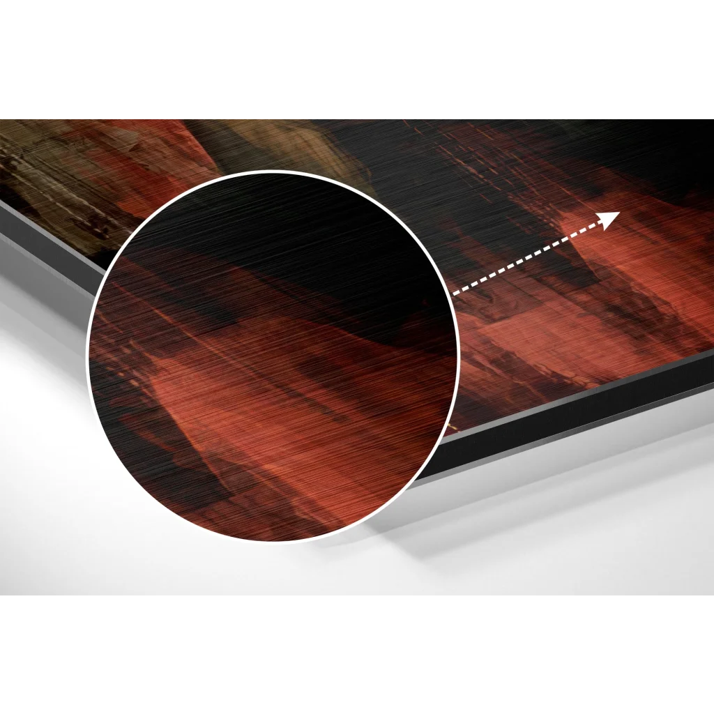 Bold red black abstract on brushed aluminium dibond print