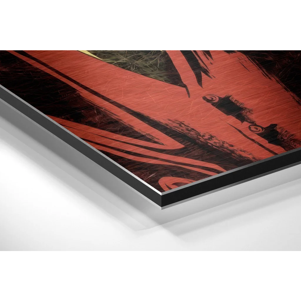 Stunning red pop art on brushed aluminium dibond panel