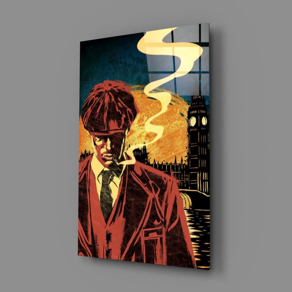 London pop art glass wall art with Big Ben and red cap smoker