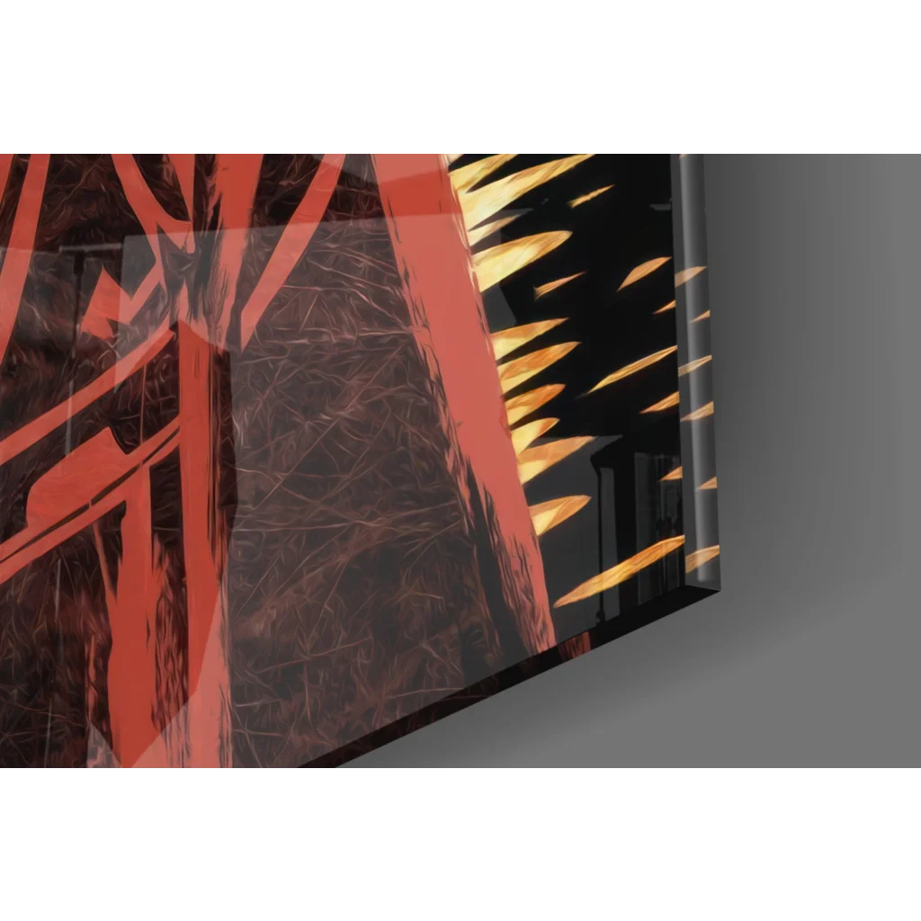 Vibrant London pop art glass wall art with Big Ben and red coat figure