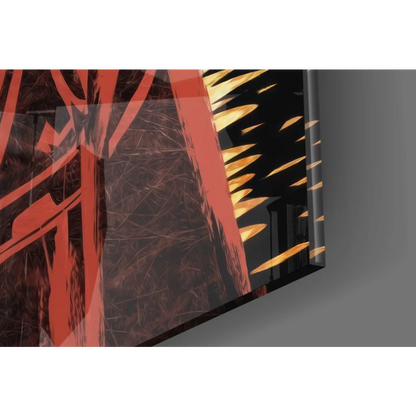 Vibrant London pop art glass wall art with Big Ben and red coat figure