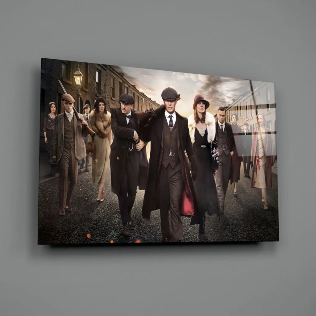 Peaky Blinders Glass Wall Art with Vintage Gang Portrait | Glass Wall Art Print | vintageantiquesgifts.com