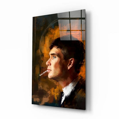 Stylish profile portrait glass wall art in warm tones
