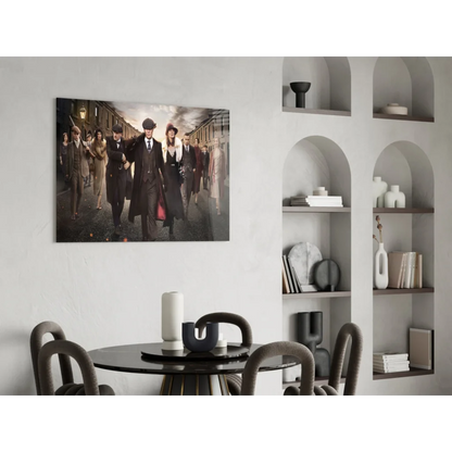 Peaky Blinders glass wall art with vintage gang on canvas