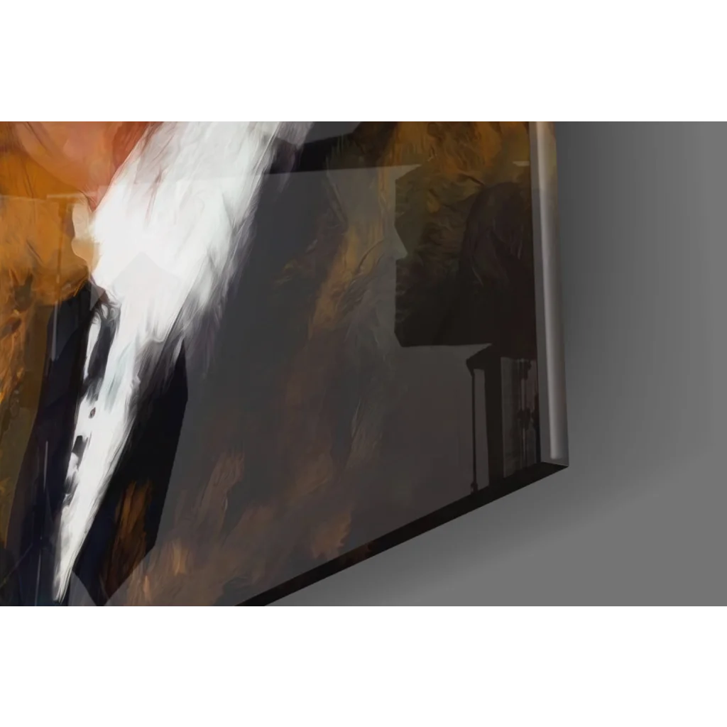 Stylish glass wall art with abstract white, orange, gray portrait tones