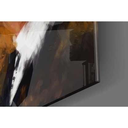 Stylish glass wall art with abstract white, orange, gray portrait tones