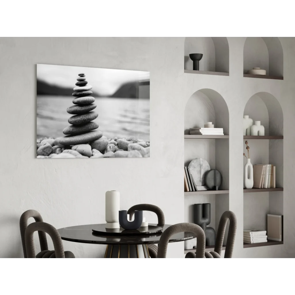 Zen stone tower black and white canvas wall art print