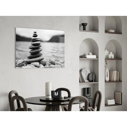 Zen stone tower black and white canvas wall art print