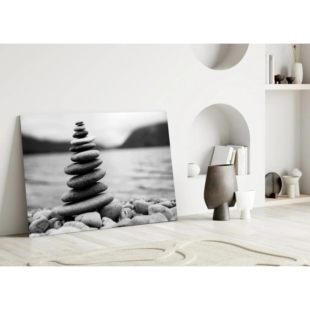 Zen Stone Tower Black and White Canvas Wall Art | Modern Wall Art Decor | vintageantiquesgifts.com