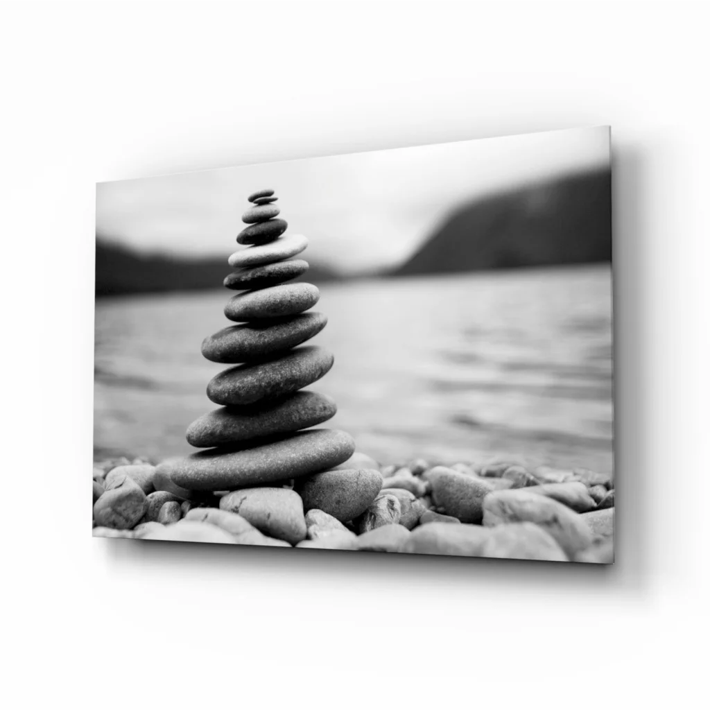 Zen Stone Tower Black and White Canvas Wall Art | Insigneart USA | vintageantiquesgifts.com