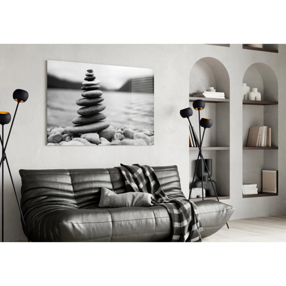 Zen Stone Tower Black and White Canvas Wall Art | Contemporary Home Wall Art | vintageantiquesgifts.com