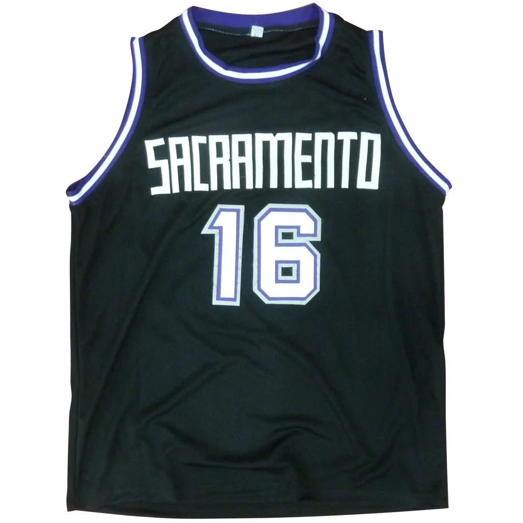 Peja Stojakovic autographed Sacramento Kings jersey number 16 black with white purple accents