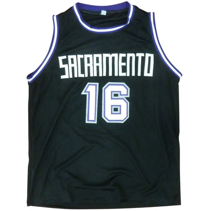 Peja Stojakovic autographed Sacramento Kings jersey number 16 black with white purple accents