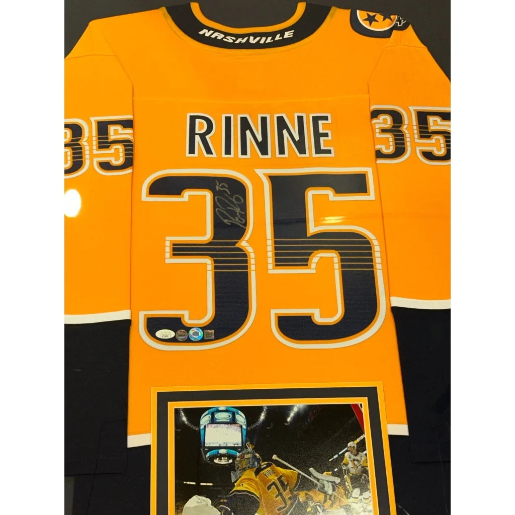 Pekka Rinne autographed Nashville Predators framed jersey, gold #35