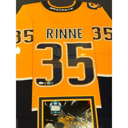 Pekka Rinne autographed Nashville Predators framed jersey, gold #35