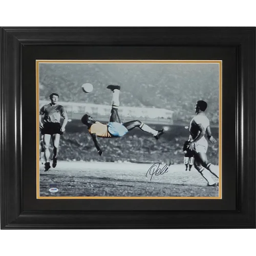 Pele autographed Brazil soccer bicycle kick framed photo