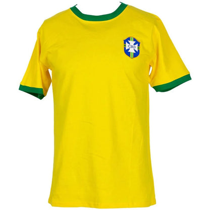 Pele autographed Brazil replica soccer jersey in yellow with CBD emblem