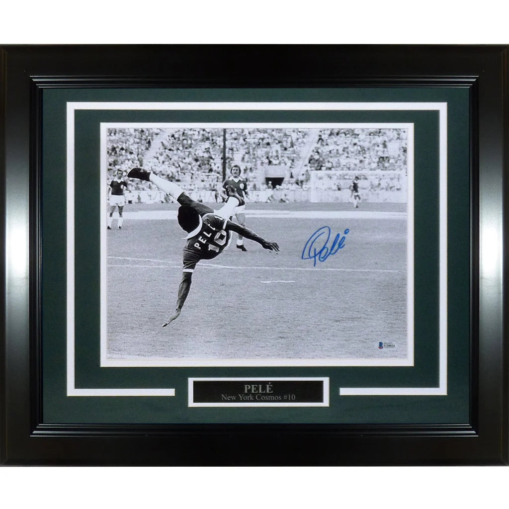 Pele autographed New York Cosmos deluxe framed bicycle kick photo