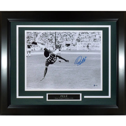 Pele autographed New York Cosmos deluxe framed bicycle kick photo