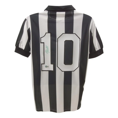 Black and white striped Pele signed Number 10 soccer jersey with COA