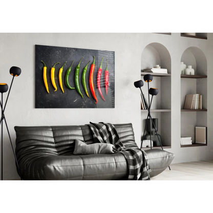 Fiery Chili Peppers Canvas Wall Art on Black Background | Contemporary Home Wall Art | vintageantiquesgifts.com
