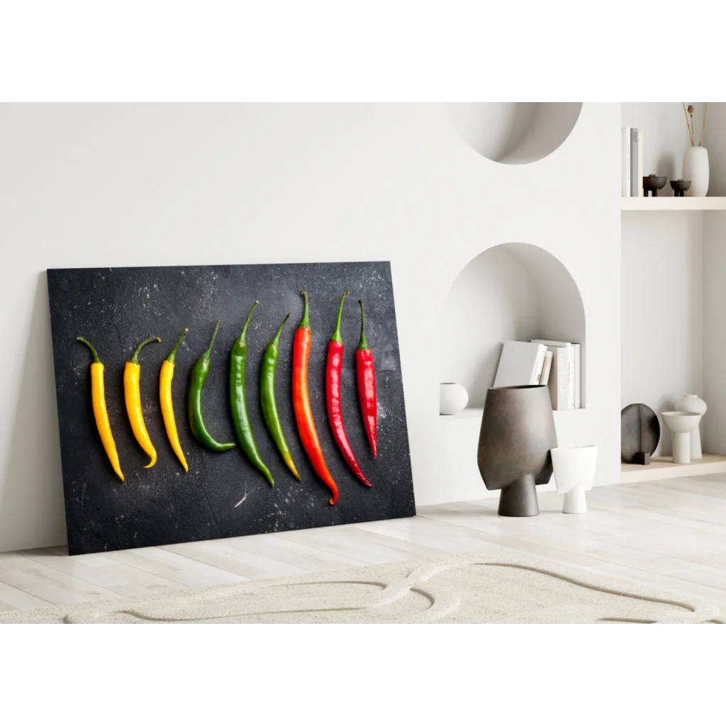 Fiery Chili Peppers Canvas Wall Art on Black Background | Modern Wall Art Decor | vintageantiquesgifts.com