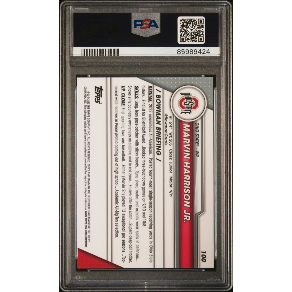 Perfect 100 Point PSA Graded Marvin Harrison Jr Bowman Chrome Rookie
