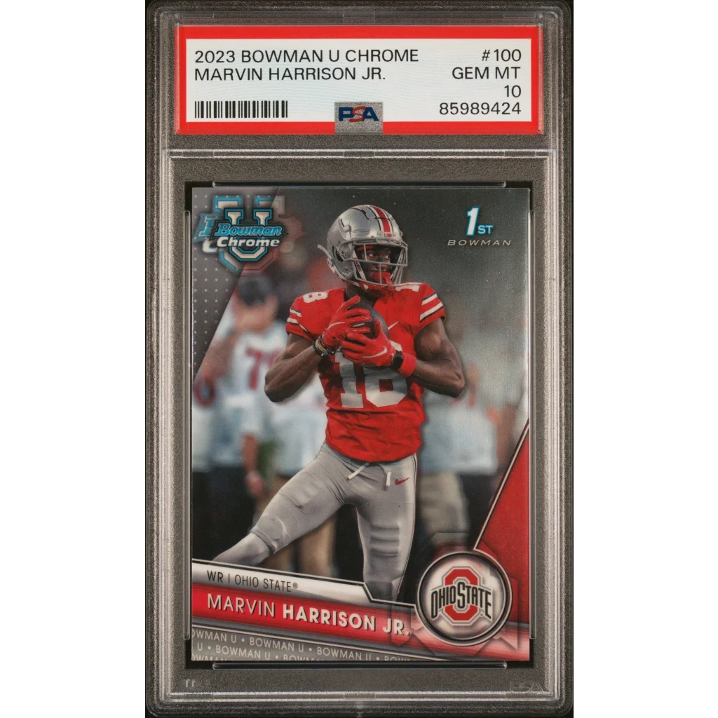 Perfect 100 Point PSA Graded Marvin Harrison Jr 2023 Bowman Chrome Rookie