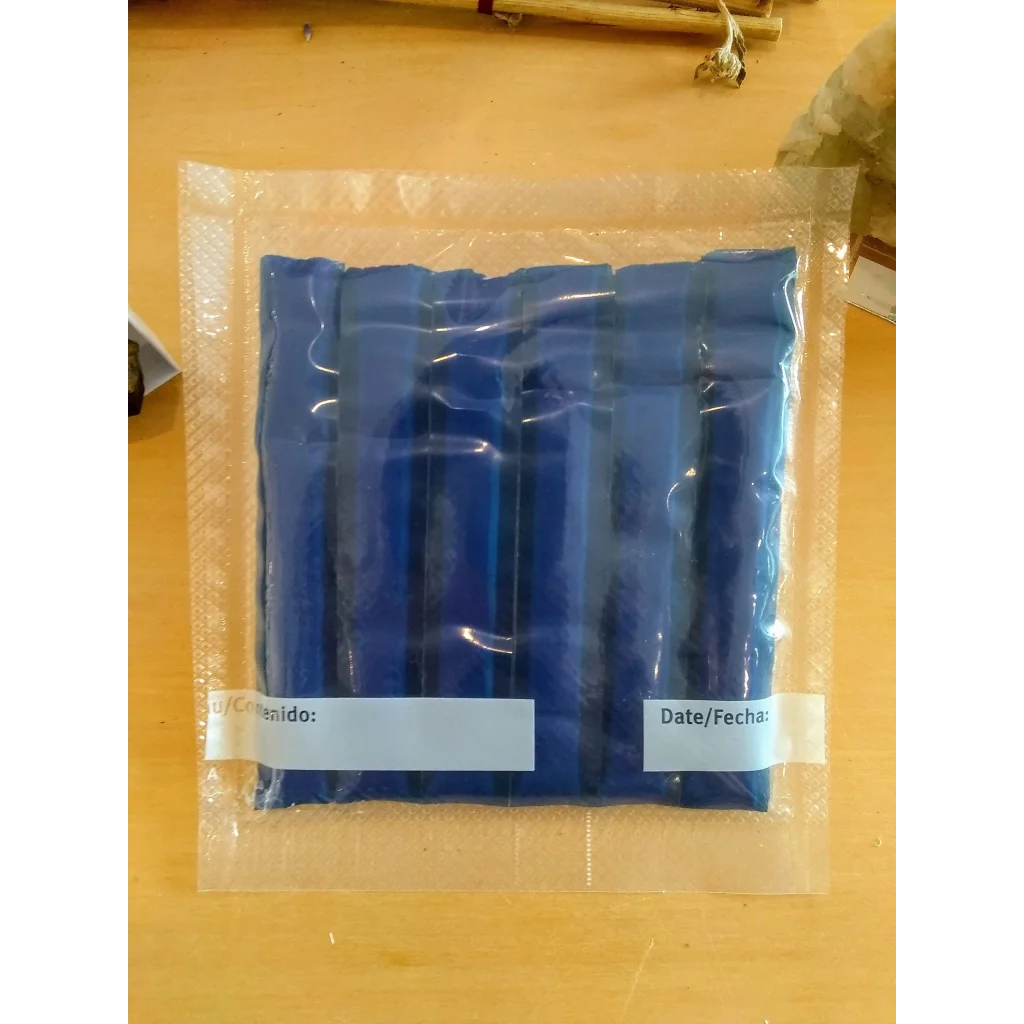 Blue silicone ice packs in clear bag for display putty crystals