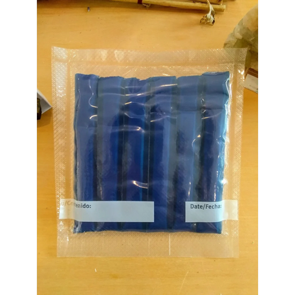 Blue silicone ice packs in clear bag for display putty crystals