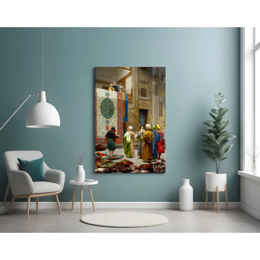 Persian Bazaar Canvas Wall Art with Vibrant Rug Market Scene | Contemporary Home Wall Art | vintageantiquesgifts.com